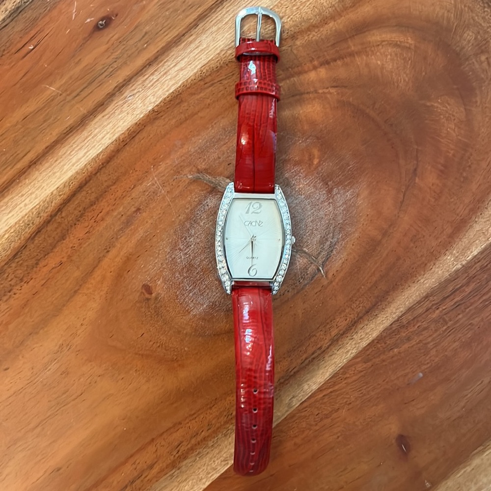 Nwot Cache Red/ Silver Watch With Genuine Leather… - image 5